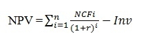 На фото - формула расчета NPV