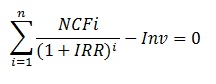 На фото - формула определения IRR