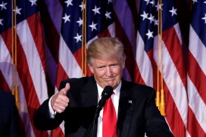 U.S. President-elect Donald Trump speaks at election night rally in Manhattan, New York